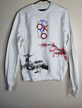 Blind Rooster White Tokyo Graphic Crewneck Sweater